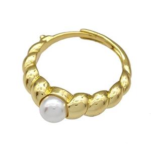 Copper Rings Micro Pave Pearlized Resin Adjustable Gold Plated, approx 6mm, 18mm dia
