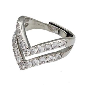 Copper Rings Micro Pave Zirconia Adjustable Platinum Plated, approx 15-20mm, 18mm dia