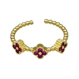 Copper Clover Rings Micro Pave Fuchsia Zirconia Gold Plated, approx 5.5mm, 18mm dia