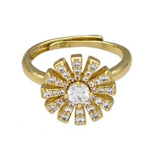 Copper Sun Rings Micro Pave Zirconia Adjustable Gold Plated, approx 13.5mm, 18mm dia