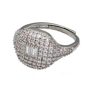 Copper Rings Micro Pave Zirconia Adjustable Platinum Plated, approx 13-16mm, 18mm dia