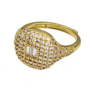 Copper Rings Micro Pave Zirconia Adjustable Gold Plated, approx 13-16mm, 18mm dia
