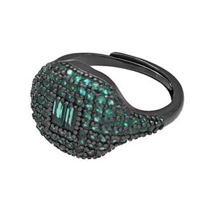 Copper Rings Micro Pave Green Zirconia Adjustable Black Plated, approx 13-16mm, 18mm dia