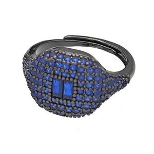 Copper Rings Micro Pave Blue Zirconia Adjustable Black Plated, approx 13-16mm, 18mm dia