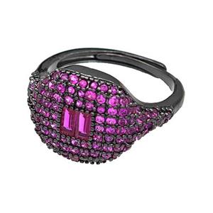 Copper Rings Micro Pave Fuchsia Zirconia Adjustable Black Plated, approx 13-16mm, 18mm dia