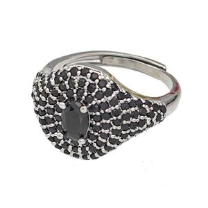 Copper Rings Micro Pave Black Zirconia Adjustable Platinum Plated, approx 14mm, 18mm dia