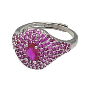 Copper Rings Micro Pave Fuchsia Zirconia Adjustable Platinum Plated, approx 14mm, 18mm dia