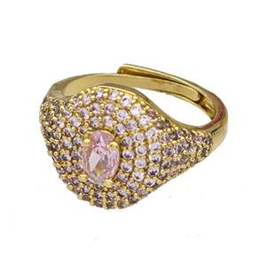 Copper Rings Micro Pave Pink Zirconia Adjustable Gold Plated, approx 14mm, 18mm dia