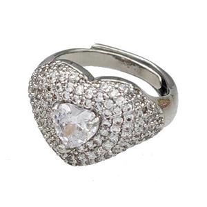 Copper Heart Rings Micro Pave Zirconia Adjustable Platinum Plated, approx 14mm, 18mm dia