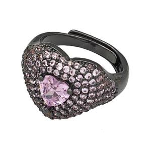 Copper Heart Rings Micro Pave Zirconia Adjustable Black Plated, approx 14mm, 18mm dia
