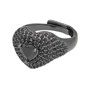 Copper Heart Rings Micro Pave Zirconia Adjustable Black Plated, approx 14mm, 18mm dia