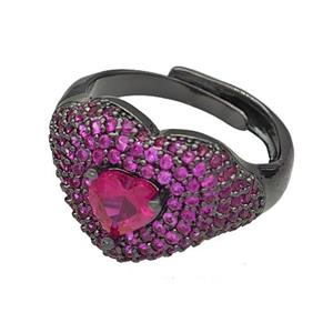 Copper Heart Rings Micro Pave Fuchsia Zirconia Adjustable Black Plated, approx 14mm, 18mm dia