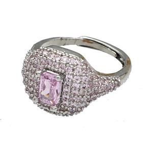 Copper Rings Micro Pave Pink Zirconia Adjustable Platinum Plated, approx 13-16mm, 18mm dia
