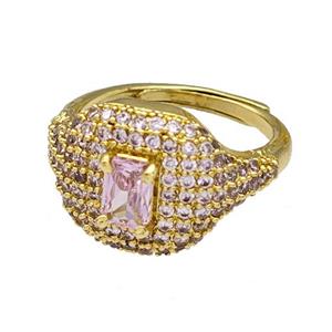 Copper Rings Micro Pave Pink Zirconia Adjustable Gold Plated, approx 13-16mm, 18mm dia