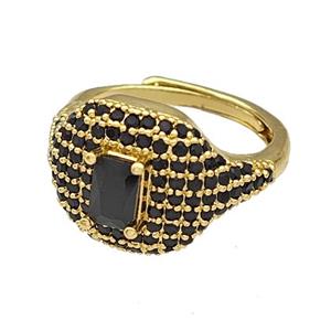 Copper Rings Micro Pave Black Zirconia Adjustable Gold Plated, approx 13-16mm, 18mm dia