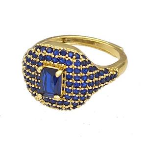 Copper Rings Micro Pave Blue Zirconia Adjustable Gold Plated, approx 13-16mm, 18mm dia