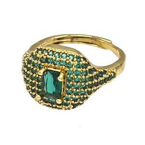 Copper Rings Micro Pave Green Zirconia Adjustable Gold Plated, approx 13-16mm, 18mm dia