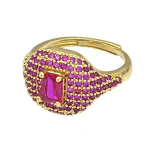 Copper Rings Micro Pave Fuchsia Zirconia Adjustable Gold Plated, approx 13-16mm, 18mm dia