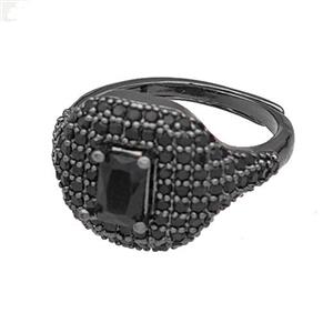 Copper Rings Micro Pave Black Zirconia Adjustable Black Plated, approx 13-16mm, 18mm dia