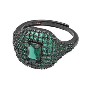Copper Rings Micro Pave Green Zirconia Adjustable Black Plated, approx 13-16mm, 18mm dia