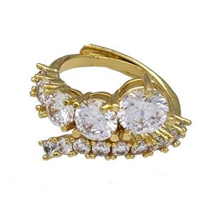 Copper Rings Micro Pave Zirconia Adjustable Gold Plated, approx 3-7mm, 18mm dia