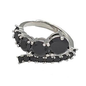 Copper Rings Micro Pave Black Zirconia Adjustable Platinum Plated, approx 3-7mm, 18mm dia