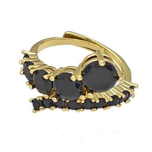 Copper Rings Micro Pave Black Zirconia Adjustable Gold Plated, approx 3-7mm, 18mm dia
