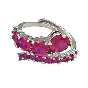 Copper Rings Micro Pave Fuchsia Zirconia Adjustable Platinum Plated, approx 3-7mm, 18mm dia