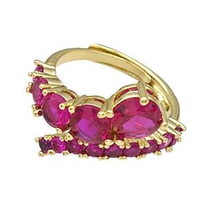 Copper Rings Micro Pave Fuchsia Zirconia Adjustable Gold Plated, approx 3-7mm, 18mm dia
