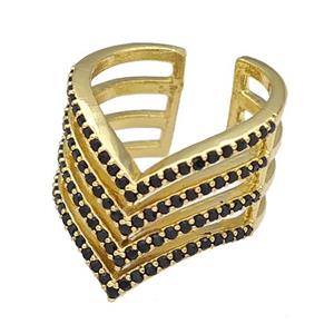 Copper Rings Micro Pave Black Zirconia Gold Plated, approx 20mm, 18mm dia