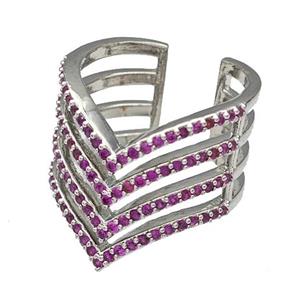 Copper Rings Micro Pave Fuchsia Zirconia Platinum Plated, approx 20mm, 18mm dia