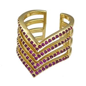Copper Rings Micro Pave Fuchsia Zirconia Gold Plated, approx 20mm, 18mm dia