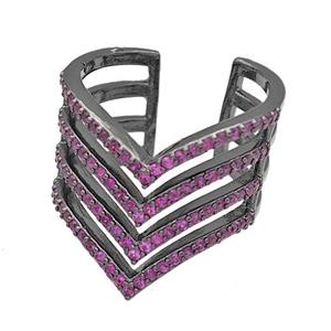 Copper Rings Micro Pave Fuchsia Zirconia Black Plated, approx 20mm, 18mm dia