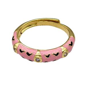 Copper Rings Pave Zircon Pink Enamel Adjustable Gold Plated, approx 4.5mm, 18mm dia
