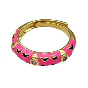 Copper Rings Pave Zircon HotPink Enamel Adjustable Gold Plated, approx 4.5mm, 18mm dia