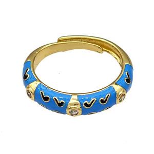 Copper Rings Pave Zircon Blue Enamel Adjustable Gold Plated, approx 4.5mm, 18mm dia