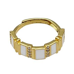 Copper Rings Pave Zircon White Enamel Adjustable Gold Plated, approx 6mm, 18mm dia
