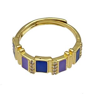 Copper Rings Pave Zircon Lavender Enamel Adjustable Gold Plated, approx 6mm, 18mm dia