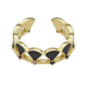 Copper Rings Pave Zircon Black Enamel Adjustable Gold Plated, approx 6mm, 18mm dia