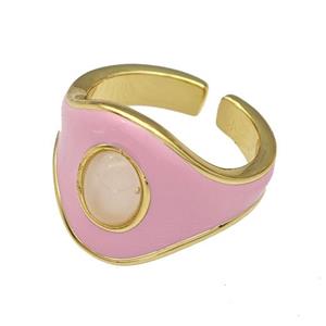 Copper Rings Pink Enamel Gold Plated, approx 16mm, 18mm dia