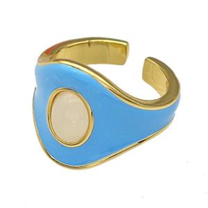 Copper Rings Blue Enamel Gold Plated, approx 16mm, 18mm dia