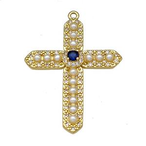 Copper Cross Pendant Micro Pave Pearlized Resin Gold Plated, approx 25-32mm