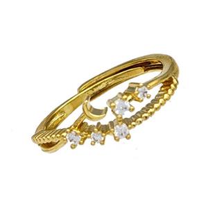 Copper Rings Micro Pave Zirconia Flower Adjustable Gold Plated, approx 6mm, 18mm dia