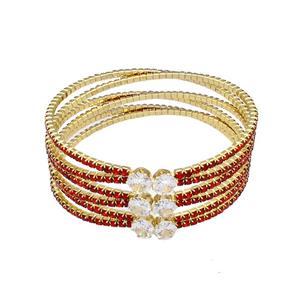 Copper Bangles Pave Red Zircon Gold Plated, approx 6mm, 2mm, 55mm dia