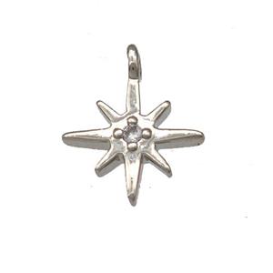 Copper Northstar Pendant Pave Zircon Platinum Plated, approx 8-9mm