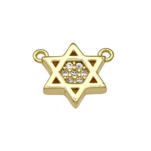 Copper David Star Pendant Micropave Zirconia 2loops Gold Plated, approx 10mm