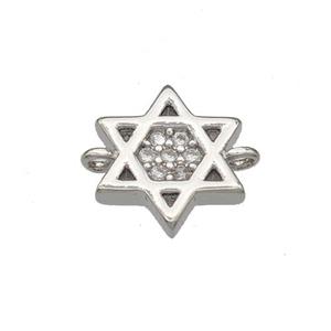 Copper David Star Connector Micropave Zirconia Platinum Plated, approx 10mm