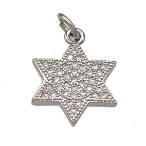 Copper Star Pendant Micropave Zirconia Platinum Plated, approx 14mm