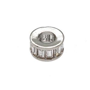 Copper Heishi Beads Spacer Pave Zircon Large Hole Platinum Plated, approx 8mm, 4mm hole