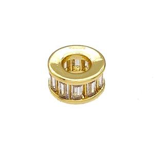 Copper Heishi Beads Spacer Pave Zircon Large Hole Gold Plated, approx 8mm, 4mm hole